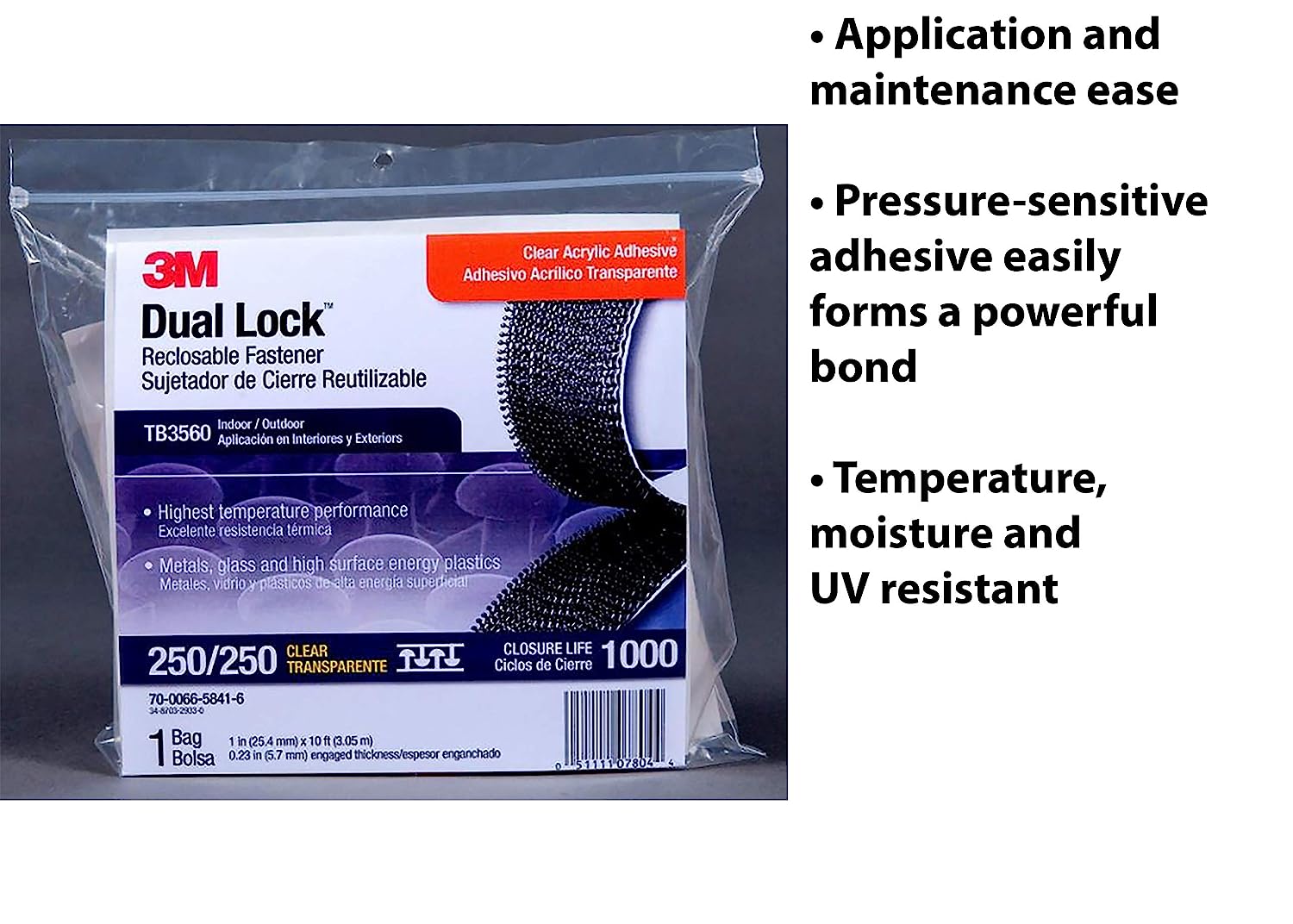 3M Dual Lock Reclosable Fasteners Heavy Duty Industrial Use Clear TB3560 1" x 10 ft Mated Strip Indoor/Outdoor Use Great for Metal, Glass, Acrylic, PC, ABS - Image 6